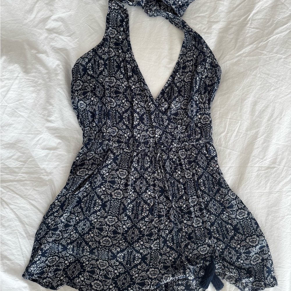 American Eagle Outfitters Navy and White Floral Romper